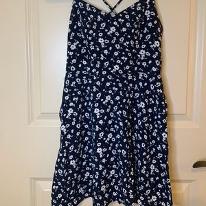 Garage navy floral mini flare dress